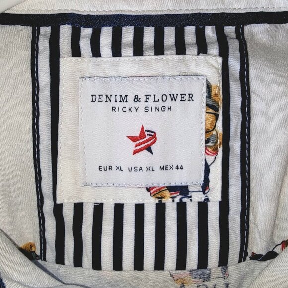Denim & Flower Men’s USA Teddy Bear Short Sleeve Button Down Size Large & XL NWT - Picture 2 of 14